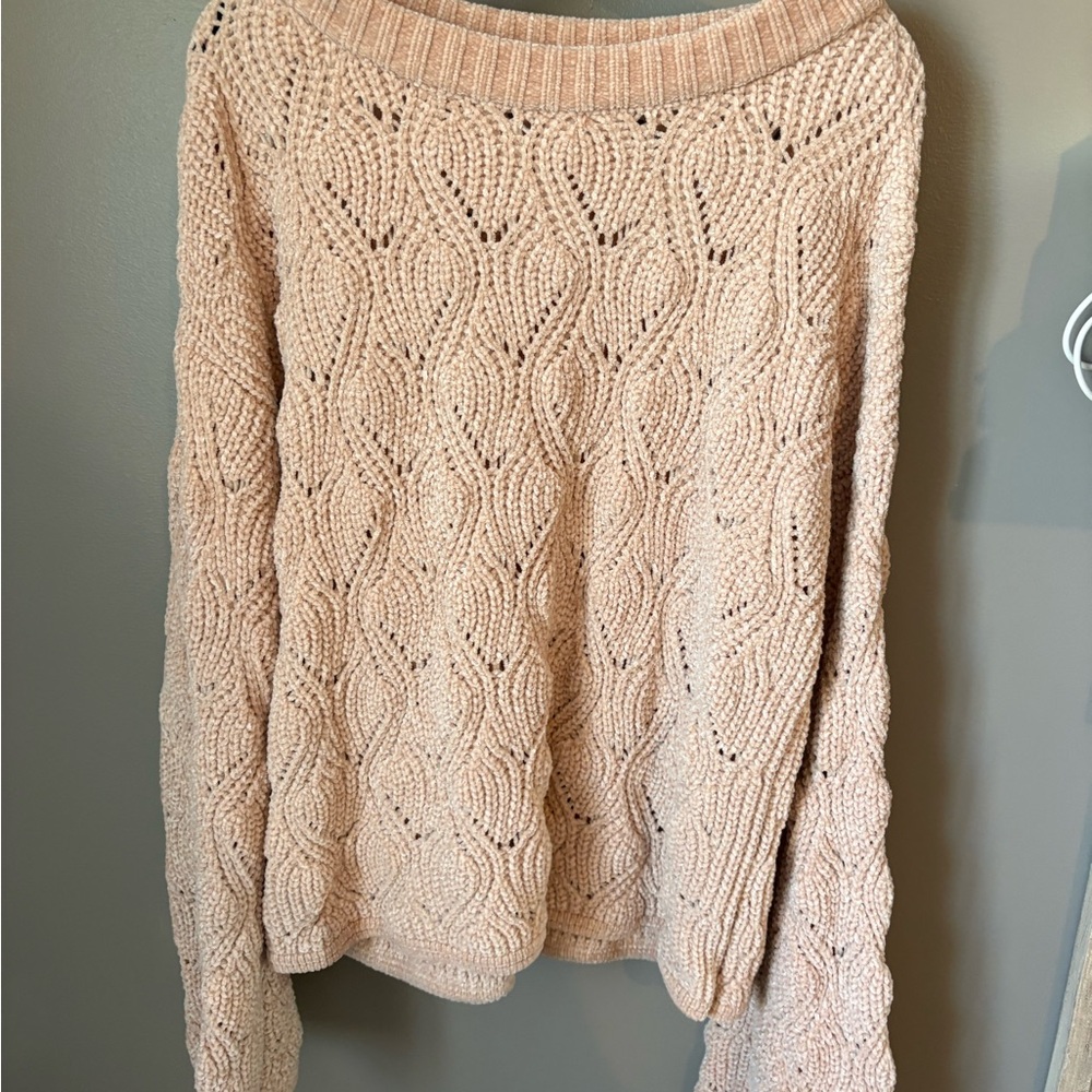 LC Lauren Conrad Peach Cable Knit Scoop Neck Sweater